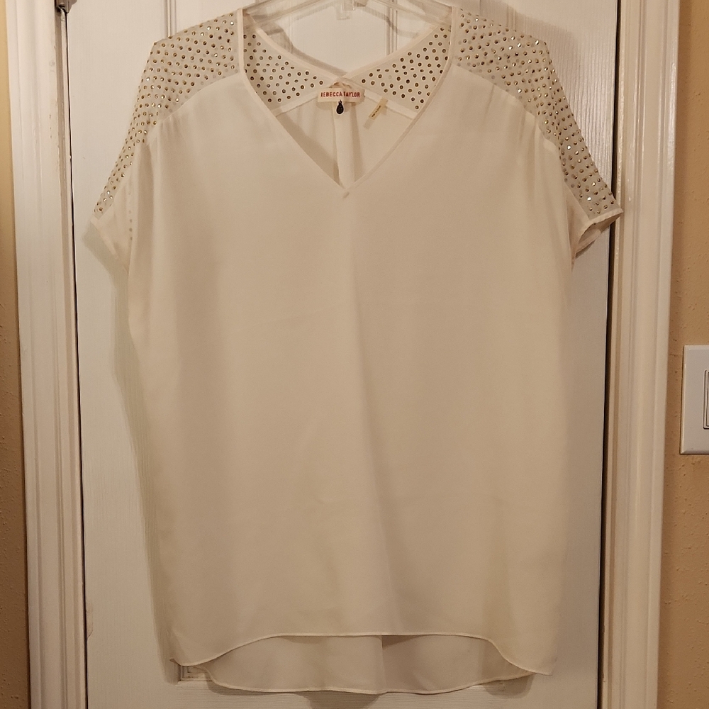 Rebecca Taylor Cream Short Sleeve Boxy Blouse